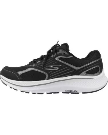 SKECHERS ZAPATILLAS DE RUNNING 128606-BKW EN NEGRO PARA MUJER BLACK LEATHER-WHITE TRIM-METALLIC TRIM