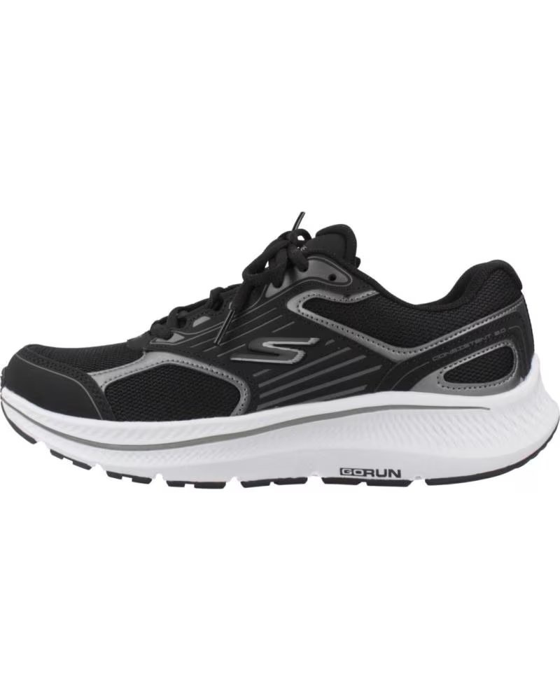 SKECHERS ZAPATILLAS DE RUNNING 128606-BKW EN NEGRO PARA MUJER BLACK LEATHER-WHITE TRIM-METALLIC TRIM