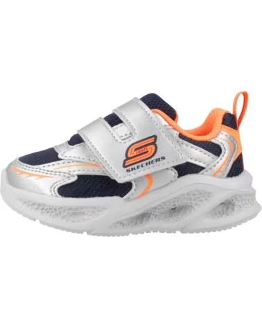 SKECHERS ZAPATILLAS 401498N-SLOR EN PLATEADO PARA NINOS UNISEX SILVER SYNTHETIC - NAVY TEXTILE - ORANGE TRIM
