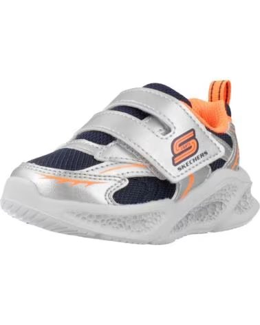 SKECHERS ZAPATILLAS 401498N-SLOR EN PLATEADO PARA NINOS UNISEX SILVER SYNTHETIC - NAVY TEXTILE - ORANGE TRIM