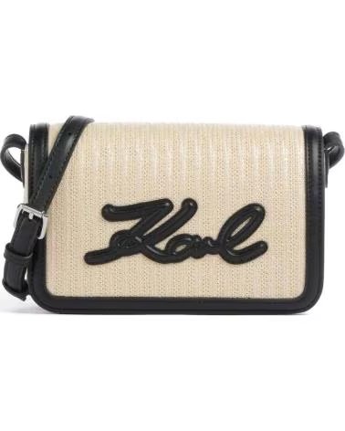 KARL LAGERFELD SAC À MAIN K-SIGNATURE RAFFIA CROSSBODY BEIGE NOIR NTRBLK