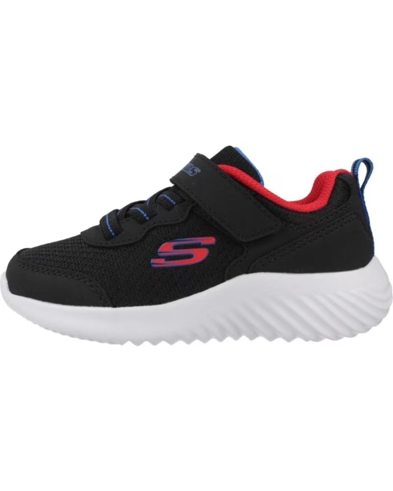 SKECHERS Zapatillas 403906N-Blk en negro para bebe BLACK SYNTHETIC - BLACK TEXTILE - RED BLUE TRIM