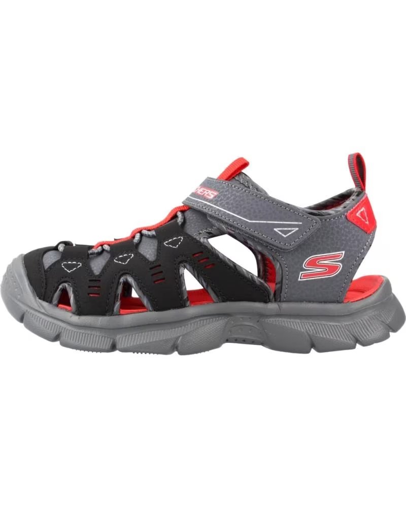SKECHERS SANDALIAS RELIX-DUAL TIDE EN GRIS PARA NINOS UNISEX BLACK SYNTHETIC- GRAY RED TRIM