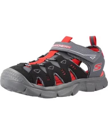 SKECHERS SANDALIAS RELIX-DUAL TIDE EN GRIS PARA NINOS UNISEX BLACK SYNTHETIC- GRAY RED TRIM