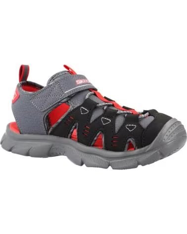 SKECHERS SANDALIAS RELIX-DUAL TIDE EN GRIS PARA NINOS UNISEX BLACK SYNTHETIC- GRAY RED TRIM
