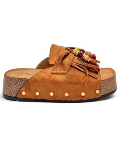 TIMBOS ZOCCOLO DA DONNA CON ZEPPA E FRANGE IN CAMOSCIO COLOR CAMMELLO MARRóN