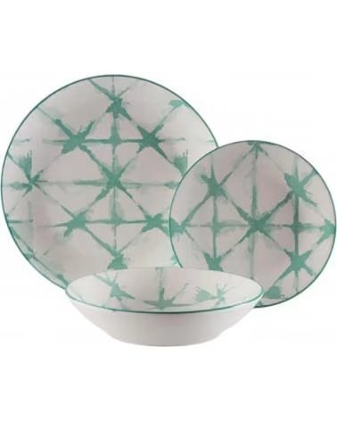 VERSA CONJUNTO DE JANTAR COM DESIGN GEOMÉTRICO EM TONS DE VERDE MULTICOLOR