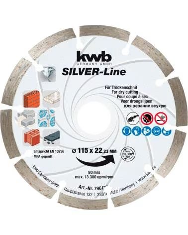 KWB DISCO DE DIAMANTE KWB SILVER-LINE 115 MM PARA CORTE EN SECO MULTICOLOR