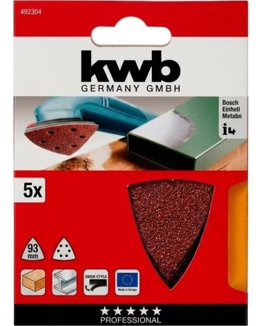 KWB KWB SET DE 5 HOJAS DE LIJA DELTA 93MM PARA HERRAMIENTAS MULTIFUNCIÓN MULTICOLOR