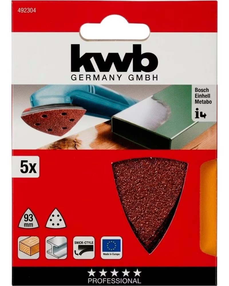 KWB KWB SET DE 5 HOJAS DE LIJA DELTA 93MM PARA HERRAMIENTAS MULTIFUNCIÓN MULTICOLOR