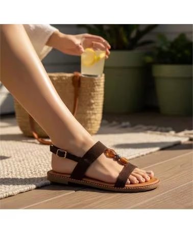 TIMBOS SANDALIA PLANA DE MUJER EN MARRÓN