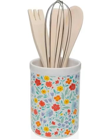VERSA SET D´USTENSILES DE CUISINE AVEC POT À MOTIFS FLORAUX MULTICOLOR
