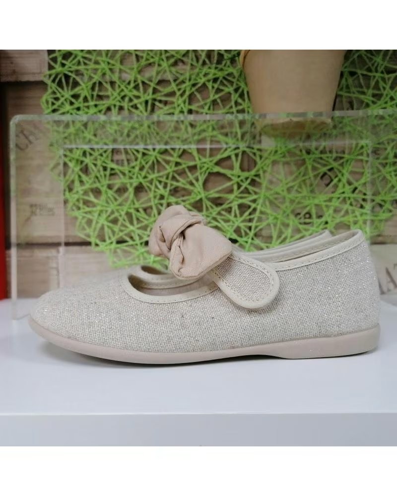 Schuhe für Mädchen TOKOLATE BALLERINAS SCHLEIFE LEINEN METALLIC 120809 BEIGE BEIG