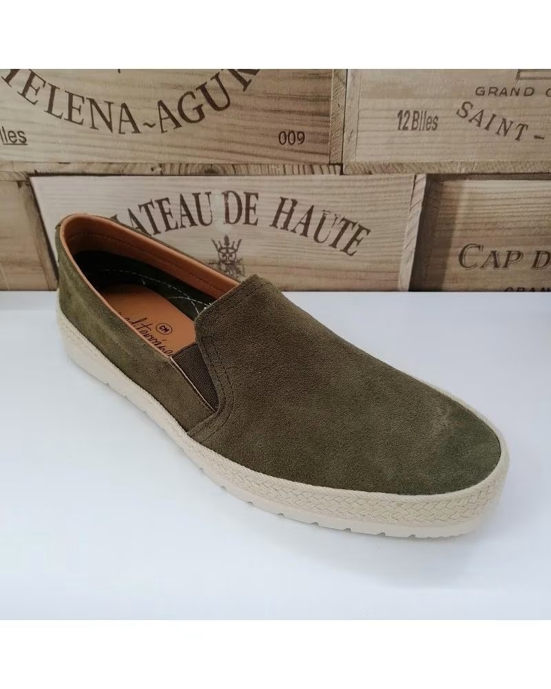pour Homme ESPADRILLE CM MEDITERRANEA EN CROÛTE DE CUIR TREBOL 20133 VERT KAKY VERDE