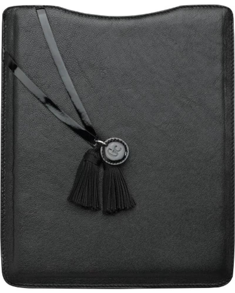 GC ELEGANTE TABLET-HÜLLE L03009L2 AUS SCHWARZEM LEDER MIT DEKORATIVEN QUASTEN