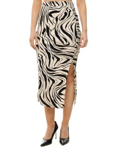 VERO MODA FALDA MIDI CON ESTAMPADO ANIMAL Y DETALLE FRUNCIDO BEIGE