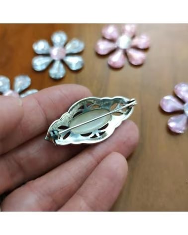 MINOPLATA BROCHE DE PLATA CON MARCASITAS Y NACAR