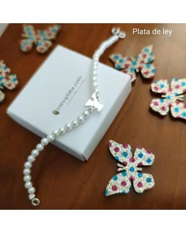 MINOPLATA PULSERA DE PERLAS CON INICIAL DE PLATA