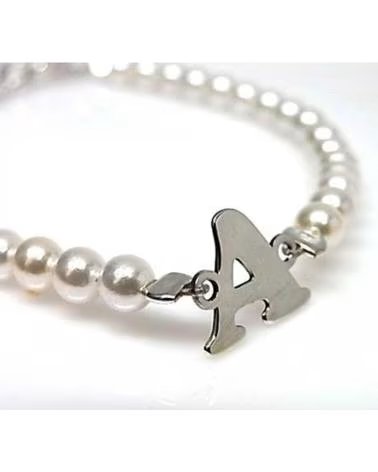 MINOPLATA PULSERA DE PERLAS CON INICIAL DE PLATA