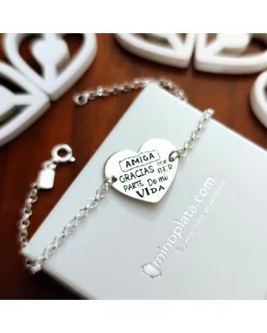 MINOPLATA PULSERA CORAZON PLATA AMIGA GRACIAS POR SER PARTE DE MI VIDA