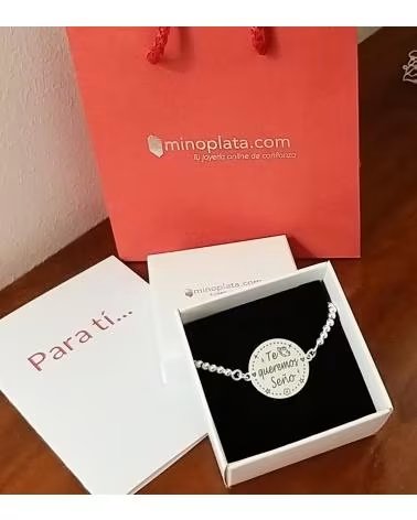 MINOPLATA PULSERA DE BOLAS 3 MM EN PLATA DE LEY CON MEDALLA GRABADA TE QUEREMOS SEÑO