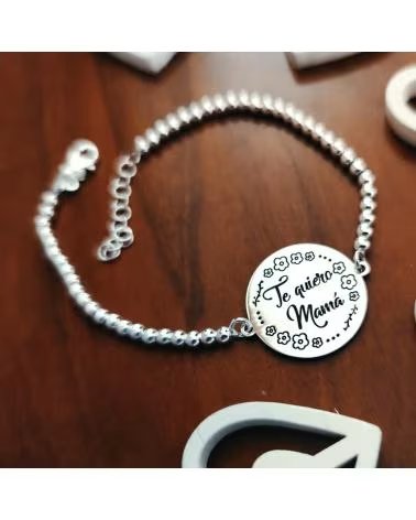 MINOPLATA PULSERA DE BOLAS 3 MM EN PLATA DE LEY CON MEDALLA TE QUIERO MAMÁ
