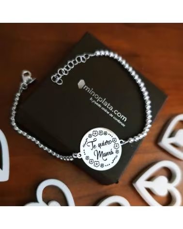 MINOPLATA BRACCIALE A SFERE 3 MM IN ARGENTO STERLING CON MEDAGLIA TE QUIERO MAMÁ
