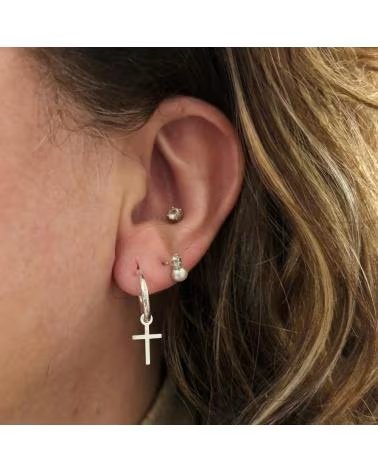 MINOPLATA PENDIENTES DE ARO CON CRUZ COLGANTE EN PLATA DE LEY