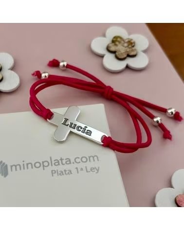 MINOPLATA PULSEIRA PERSONALIZADA COM CRUZ DE PRATA E BORRACHA