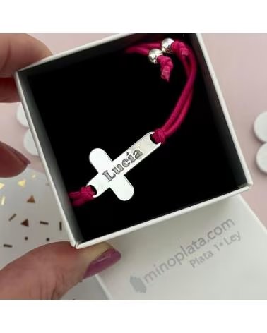 MINOPLATA PULSEIRA PERSONALIZADA COM CRUZ DE PRATA E BORRACHA