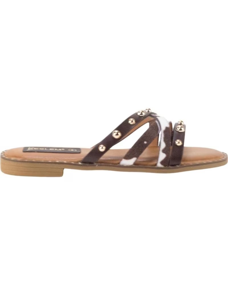 KESLEM SANDÁLIAS RASAS BC02 COM TACHAS E DETALHE ANIMAL PRINT MARRON