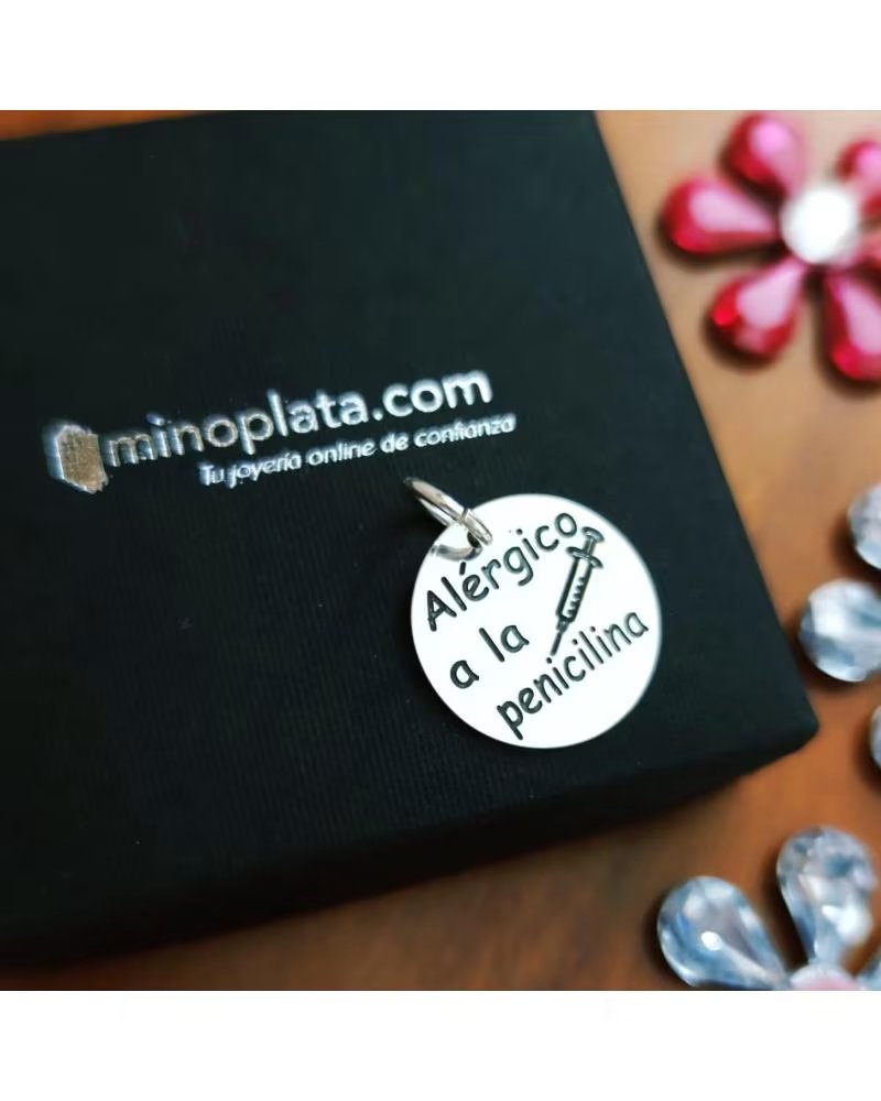 MINOPLATA COLGANTE DISCO DE PLATA 18MM GRABADO ALÉRGICO A LA PENICILINA