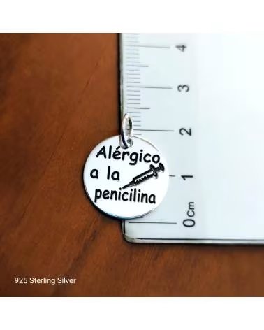 MINOPLATA COLGANTE DISCO DE PLATA 18MM GRABADO ALÉRGICO A LA PENICILINA