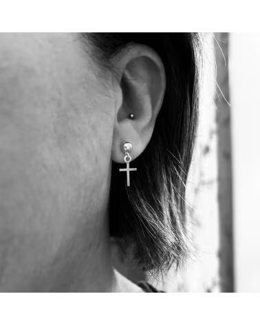 MINOPLATA PENDIENTES DE BOLA 5 MM CON CRUZ COLGANTE