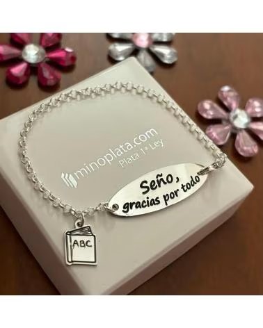 MINOPLATA PULSERA PROFESORA DE PLATA DE LEY SENO GRACIAS POR TODO