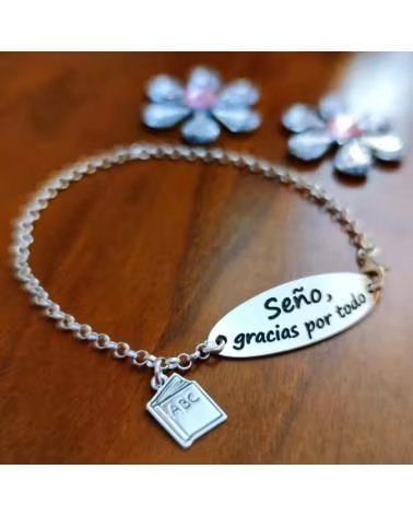 MINOPLATA PULSERA PROFESORA DE PLATA DE LEY SENO GRACIAS POR TODO