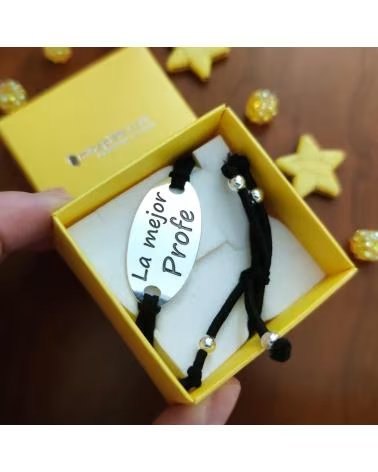 MINOPLATA PULSERA CON PLACA LA MEJOR PROFE EN PLATA DE LEY