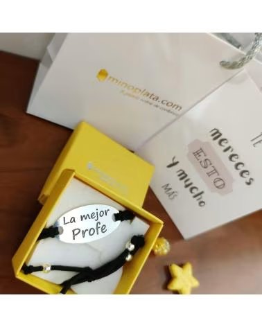 MINOPLATA PULSERA CON PLACA LA MEJOR PROFE EN PLATA DE LEY