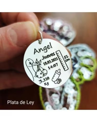 MINOPLATA PINGENTE DE NASCIMENTO PERSONALIZADO EM PRATA DE LEI