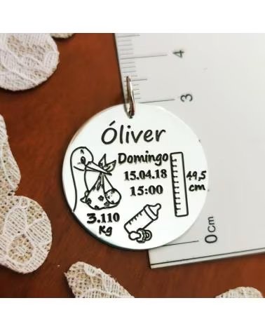 MINOPLATA PINGENTE DE NASCIMENTO PERSONALIZADO EM PRATA DE LEI