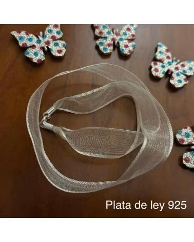 MINOPLATA CINTA DE ORGANDI BEIGE CON CIERRE DE PLATA DE LEY