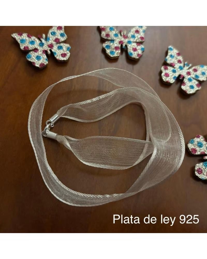 MINOPLATA CINTA DE ORGANDI BEIGE CON CIERRE DE PLATA DE LEY