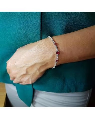 MINOPLATA PULSERA DE PLATA RODIO CON CIRCONITAS BLANCAS Y RUBI