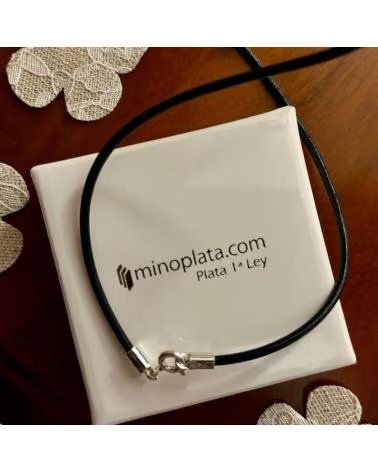 MINOPLATA GIROCOLLO IN PELLE BLU SCURO E ARGENTO STERLING 40 CM
