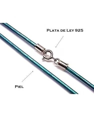 MINOPLATA GARGANTILLA DE PIEL TURQUESA Y PLATA DE LEY 40 CM
