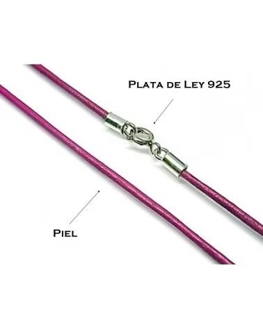 MINOPLATA CORDON FUCSIA DE PIEL Y PLATA DE LEY 40 CM