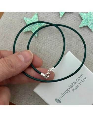 MINOPLATA GIROCOLLO IN PELLE VERDE E CHIUSURA IN ARGENTO STERLING 40 CM