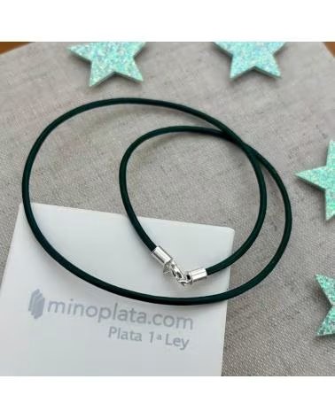 MINOPLATA GIROCOLLO IN PELLE VERDE E CHIUSURA IN ARGENTO STERLING 40 CM