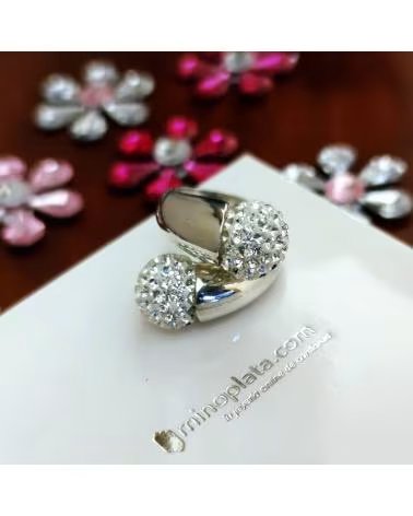MINOPLATA ANILLO EN PLATA DE LEY CON BOLAS DE CRISTAL BLANCAS