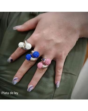 MINOPLATA ANILLO EN PLATA DE LEY CON BOLAS DE CRISTAL BLANCAS